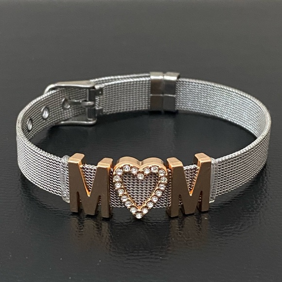 MOM Stainless Steel Mesh Slider Belt Buckle Clasp Bracelet 22.1g - Picture 5 of 13